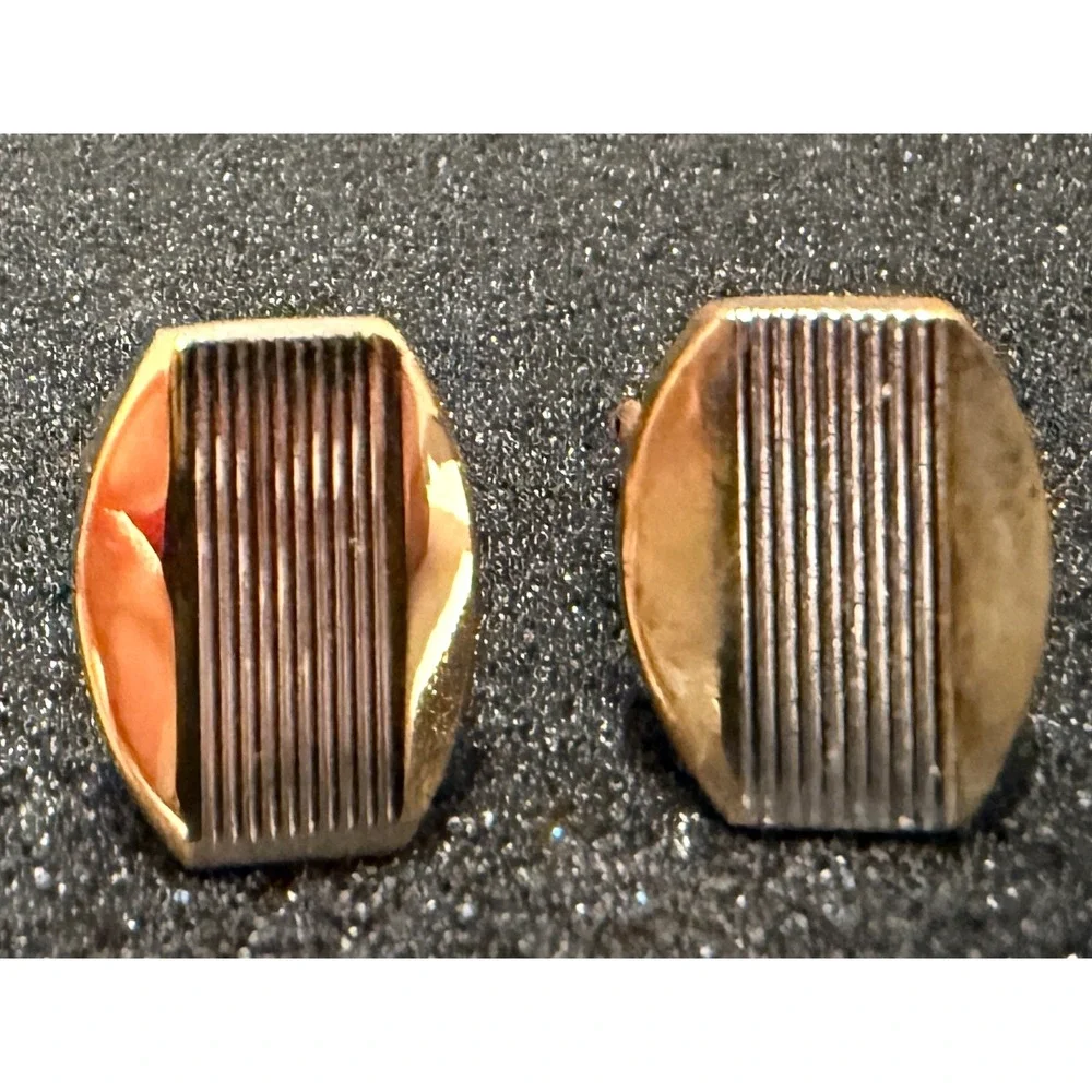 Vintage Stafford Gold Silver Toned Cuff Links Vertical Ribbed Pattern Box